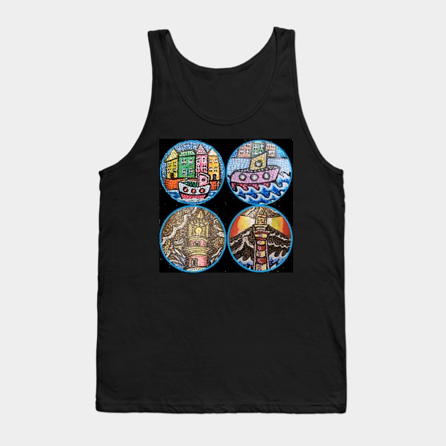 2 boats and 2 lighthouses painting Tank Top by LowEndGraphics